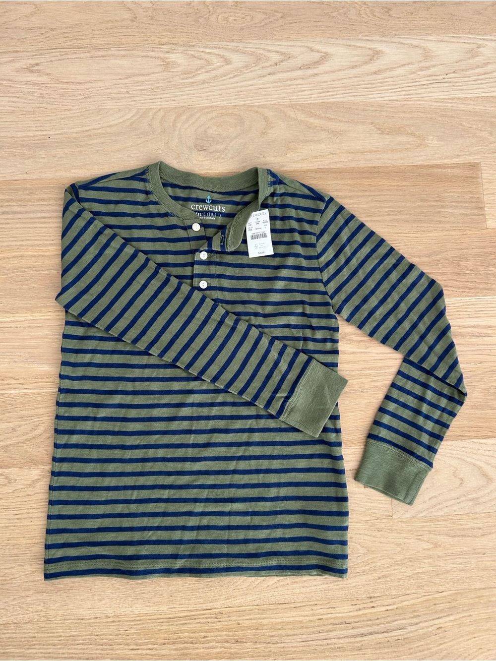 Crewcuts Olive Green & Navy Striped Long-Sleeve Henley Tee